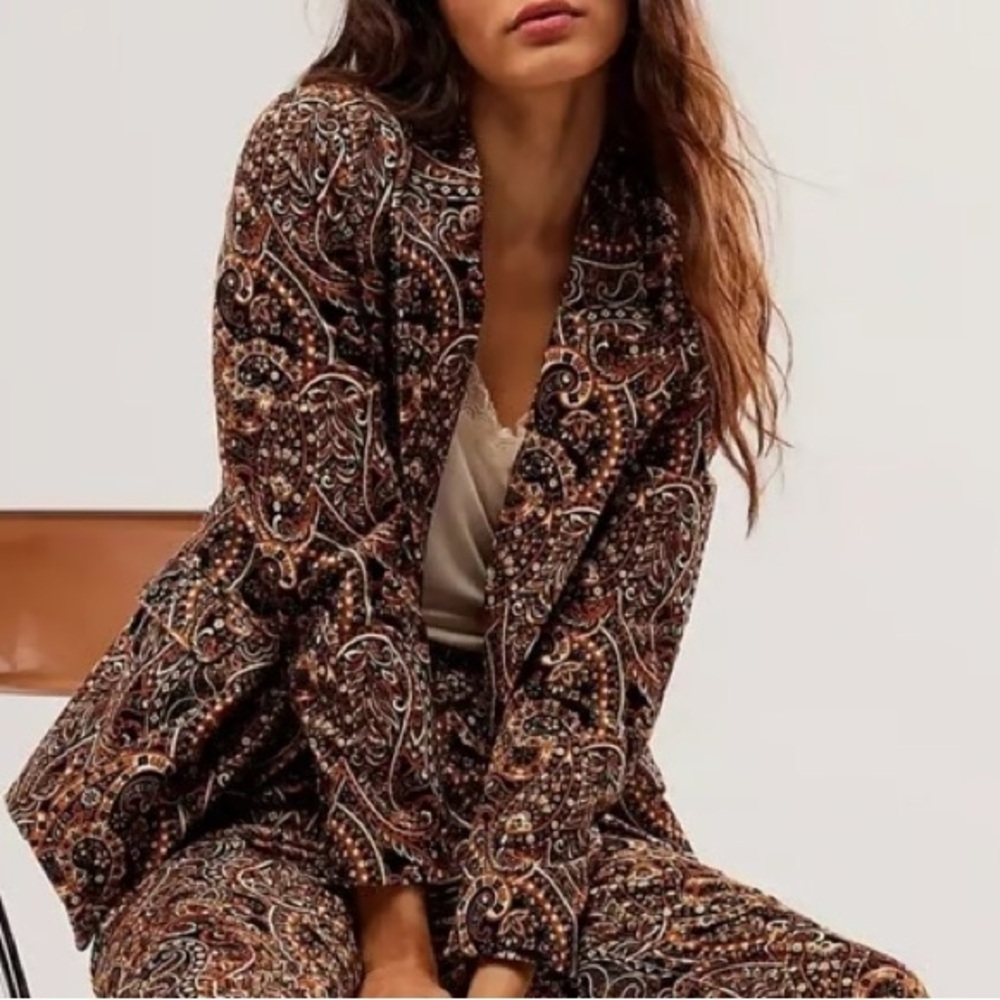 Driftwood Velvet Paisley Jacquard Blazer  70’s Western Embroidery Boho SZ S